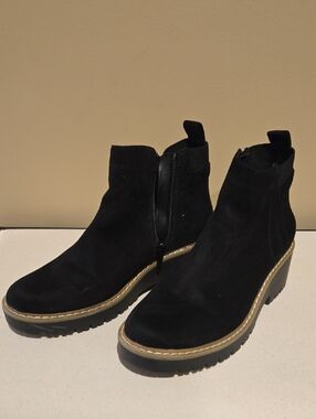 Black Suede Chelsea Booties with Lug Sole